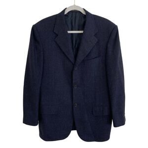 Corneliani Italy Navy Blue Houndstooth Wool Blazer Jacket Sports IT 48 US 38